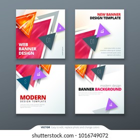 Banner design. Square abstract vector banner with triangle shapes for web template.