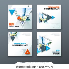 Banner design. Square abstract vector banner with triangle shapes for web template.