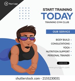Banner design of start training today gym club template.  