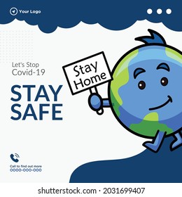 Banner design of  stay safe stay home cartoon style template.
