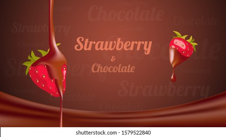 Banner design with strawberry in chocolate. Can be used for advertising, banner, cover, card, poster.