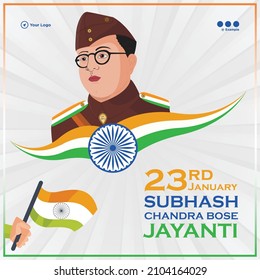 Banner design of subhash chandra bose jayanti cartoon style template.