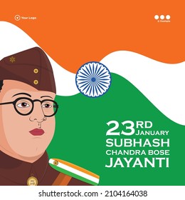 Banner design of subhash chandra bose jayanti cartoon style template.