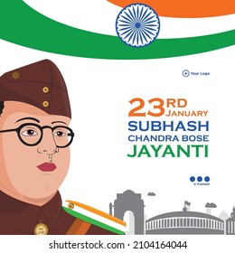 Banner design of subhash chandra bose jayanti cartoon style template.