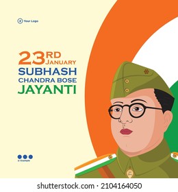 Banner design of subhash chandra bose jayanti cartoon style template.