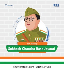 Banner design of subhash chandra bose jayanti cartoon style template.