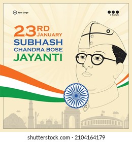 Banner design of subhash chandra bose jayanti cartoon style template.