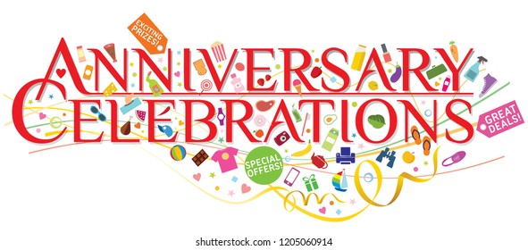 Banner design suitable for announcing anniversary celebrations of a supermarket, department store or any other retail outlet offering a variety of merchandise.