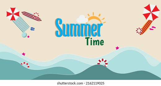 Banner-Design Sommergrafik, Vektorsee, umbrela