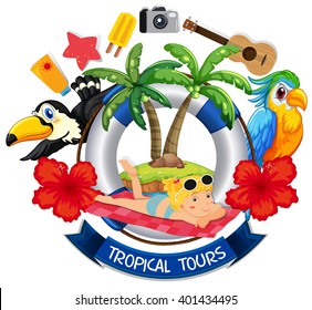 Banner design with summer theme illustration