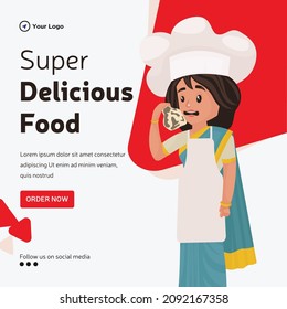 Banner design of super delicious food template