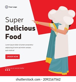Banner design of super delicious food template