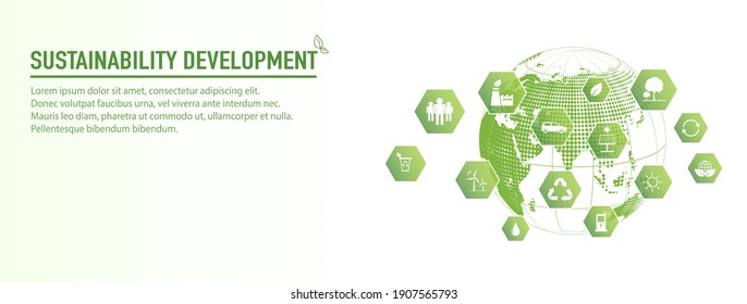 Banner design for Sustainability development and Global Green Industries Business concept, Vector illustration