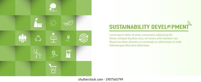 Banner design for Sustainability development and Global Green Industries Business concept, Vector illustration