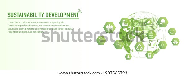 Banner design for\
Sustainability development and Global Green Industries Business\
concept, Vector\
illustration