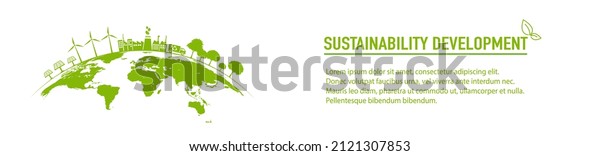Banner design for\
Sustainability development and Global Green Industries Business\
concept, Vector\
illustration