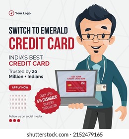 Banner design of switch to emerald credit card cartoon style template.