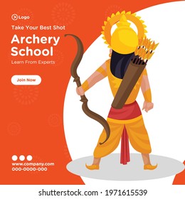 Banner design of take your best shot archery school learn from experts. Vector graphic illustration.