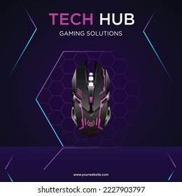 Banner design of tech hub gaming solutions template. 