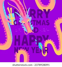 Banner design template for 2024. Year of the Dragon. Bright design with year of the dragon decor. Cartoon and cute dragons. Vector