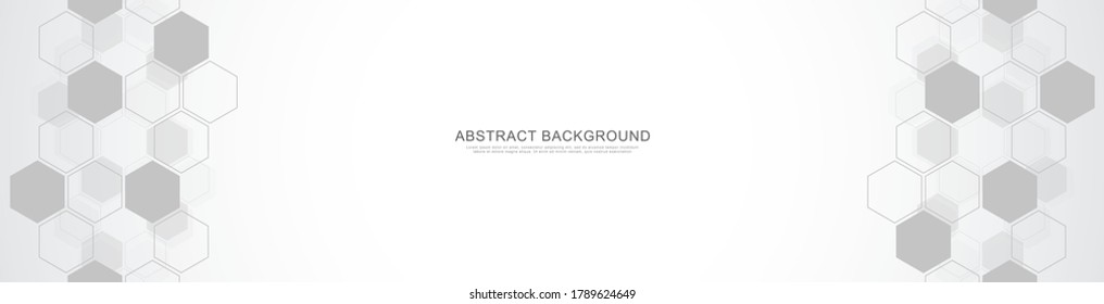 Banner design template. Abstract background with geometric shapes and hexagon pattern. Vector illustration for medicine, technology or science design.