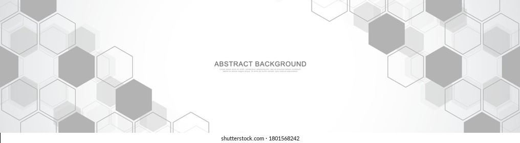 Bannerdesign-Vorlage. Abstrakter Hintergrund mit geometrischen Formen und Hexagonmuster. Vektorgrafik für Medizin, Technologie oder Wissenschaftsdesign.