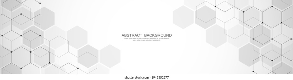 Banner design template. Abstract background with geometric shapes and hexagon pattern. Vector illustration for medicine, technology or science design.