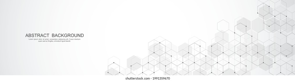 Bannerdesign-Vorlage. Abstrakter Hintergrund mit geometrischen Formen und Hexagonmuster. Vektorgrafik für Medizin, Technologie oder Wissenschaftsdesign.