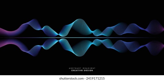 Ola Azul de Movimiento y Energía: Líneas abstractas Ilustración con elementos de humo y fuego en un fondo negro suave