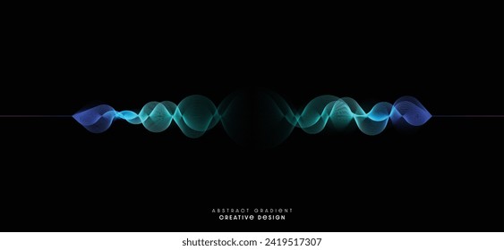 Líneas de onda azul que fluyen sin problemas la luz de gradiente dinámico aislada en el fondo negro. Concepto de tecnología, digital, comunicación, 5G, ciencia y música