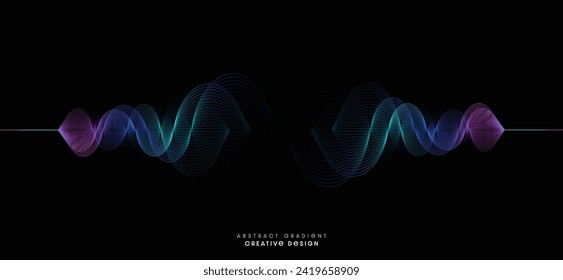 Banner design template with abstract geometric gradient. Glowing lines on a black background digital technology concept for brochure, website. EPS vector illustration.