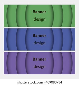 Banner design template. Abstract web banners set with curve elements and shadows. Violet, green, blue. Modern design. Vector illustration.
