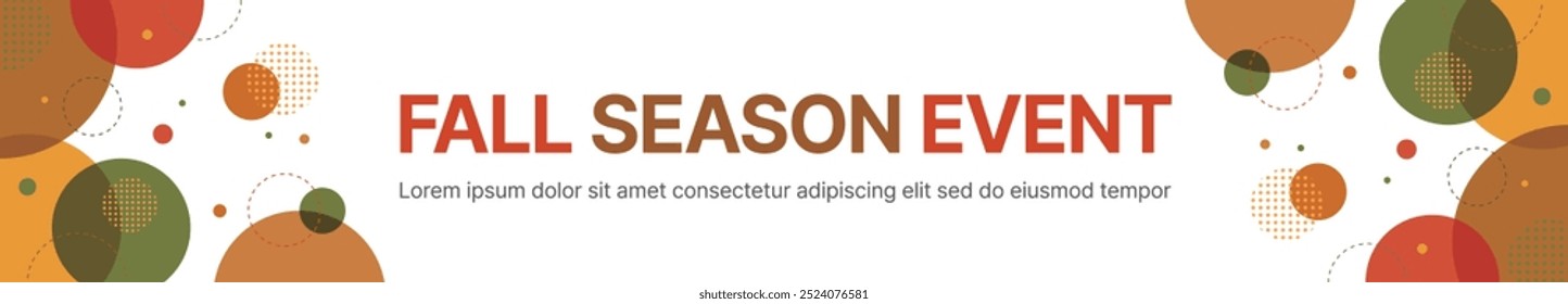 Banner Design Vorlage mit Herbstsaison Konzept. 'Fall Season Event' Typografie auf kreisförmigem und geometrischem Hintergrund.