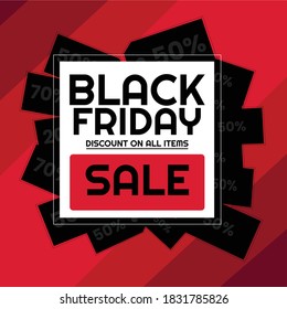 Banner design template of Black Friday with discount on all items.