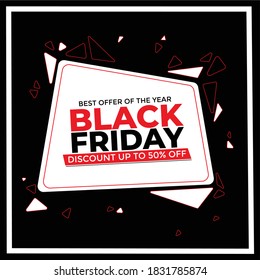 Plantilla de diseño de pancartas de Black Friday con descuento de hasta el 50 por ciento y oferta limitada.