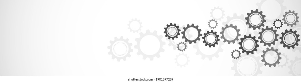 Banner design template. Cogs and gear wheel mechanisms. Hi-tech digital technology and engineering. Abstract technical background.