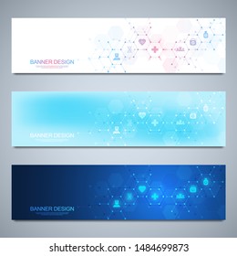 Banner design template. Concept and idea for health care business, medical research, healthcare technology, science with medicine icons and symbols.