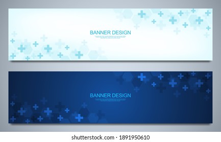 Banner design template. Concept and idea for health care business, medical research, healthcare technology, science