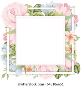 Banner Design Template With Floral Decoration. The Square Frame With The Decor Of Flowers 
