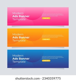 Banner design template. Full colors gradient banners. Modern banner for ads website.