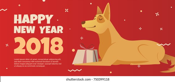 A banner design template with a golden dog symbol of the new year 2018. A bright illustration with congratulations for a website or blog.