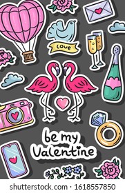 Banner design template for inspiration card, poster, cover, leaflet, print, mobile app. Cute hand drawn elements about love. Happy Valentine's Day. Vector illustration, eps 10