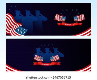 Banner design template for memorial day with american flag