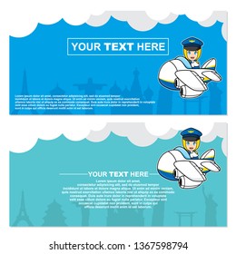 Banner design template with moslem girl pilot vector illustration