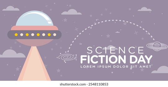 Banner design template for National Science Fiction Day. Immerse in futuristic visuals with this captivating vector illustration for Sci-Fi Celebration