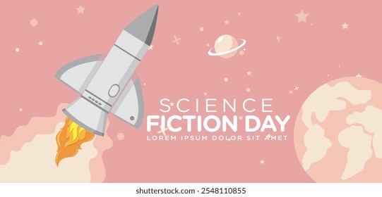 Banner design template for National Science Fiction Day. Immerse in futuristic visuals with this captivating vector illustration for Sci-Fi Celebration