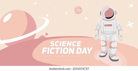 Banner design template for National Science Fiction Day. Immerse in futuristic visuals with this captivating vector illustration for Sci-Fi Celebration