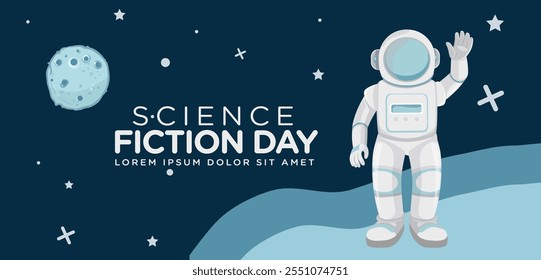 Banner design template for National Science Fiction Day. Immerse in futuristic visuals with this captivating vector illustration for Sci-Fi Celebration