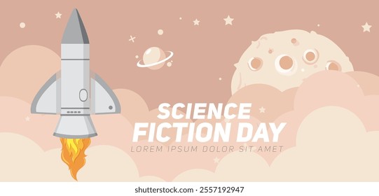 Banner design template for National Science Fiction Day. Immerse in futuristic visuals with this captivating vector illustration for Sci-Fi Celebration