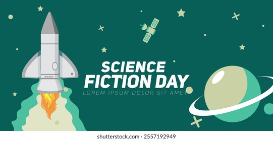 Banner design template for National Science Fiction Day. Immerse in futuristic visuals with this captivating vector illustration for Sci-Fi Celebration